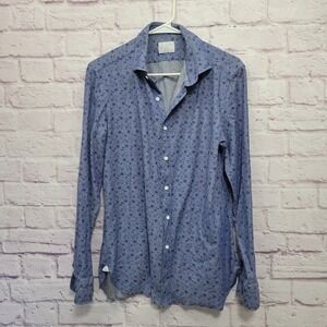 Giampaolo Blue Floral Italian Button Shirt‎ Mens Size L 100% Cotton Textured